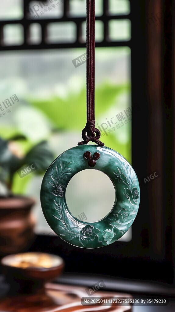 翠绿雕花玉坠古韵十足