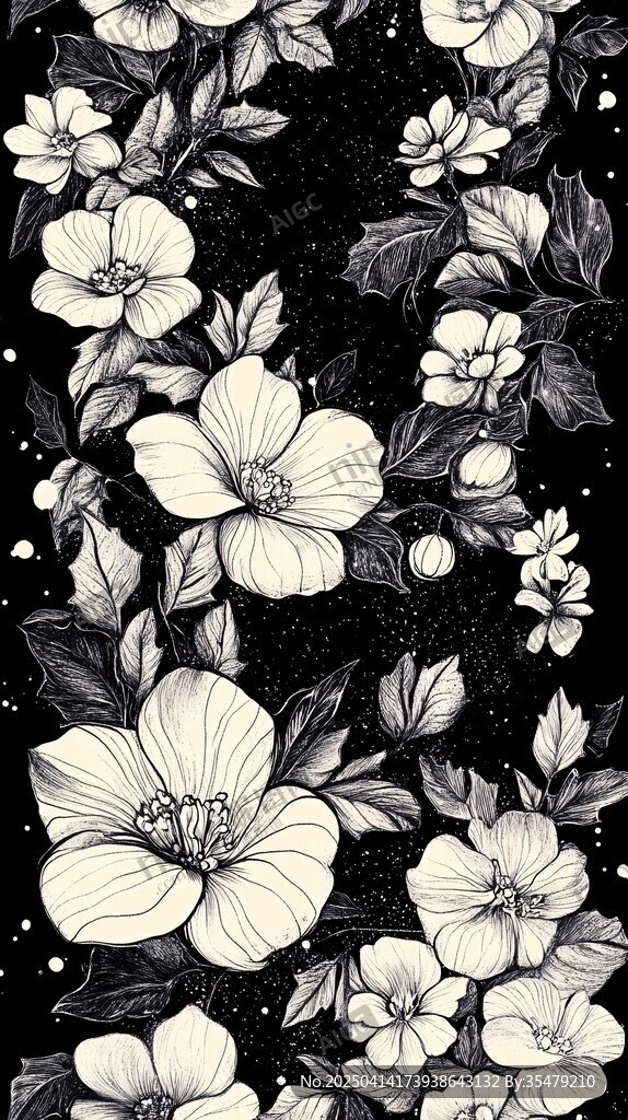 黑白花卉图案背景纹理