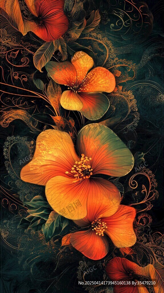 绚丽花卉与神秘花纹图案