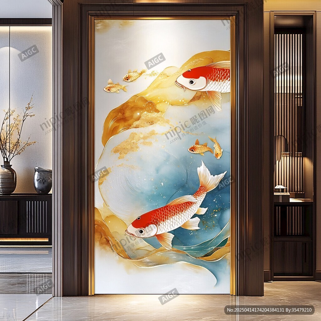 中式玄关锦鲤艺术装饰画