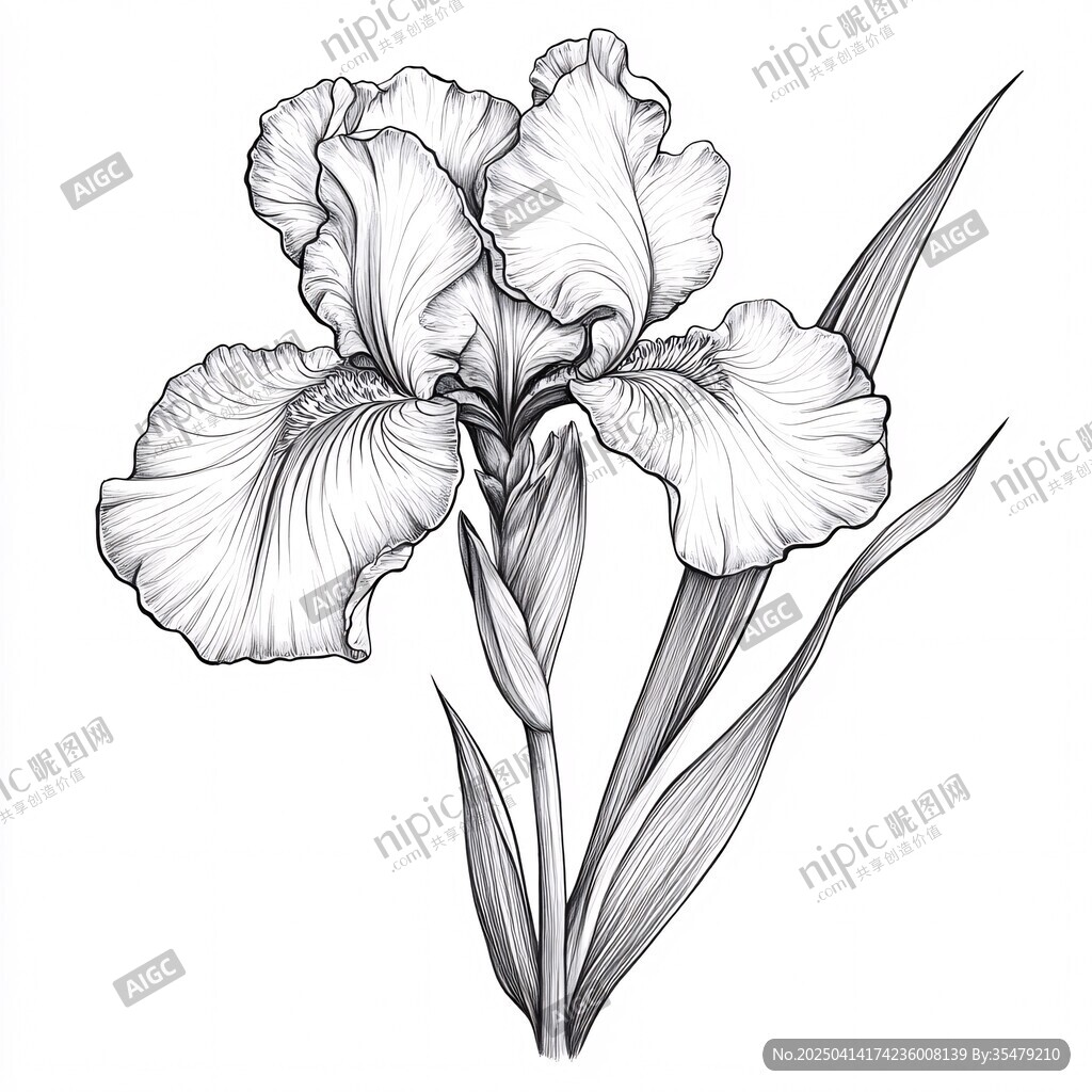 鸢尾花黑白手绘插画