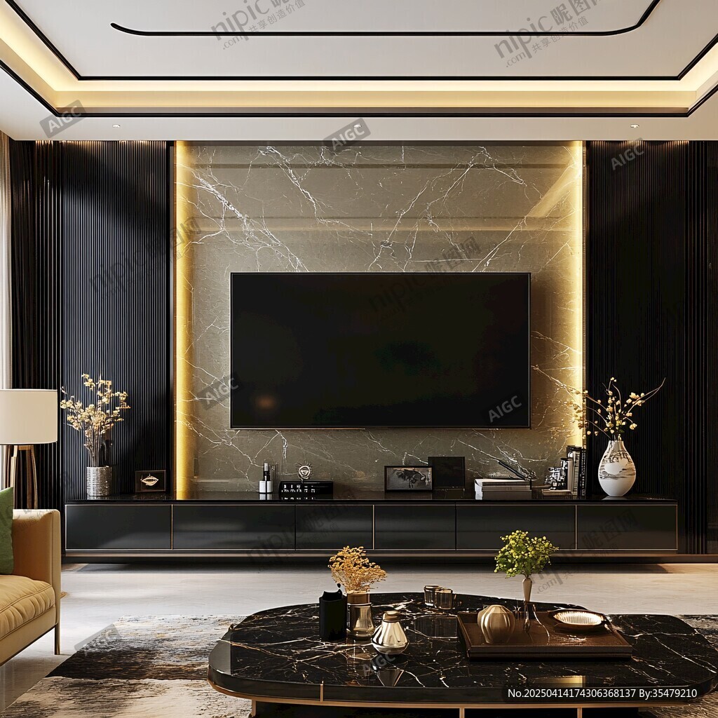 现代轻奢风客厅电视背景墙