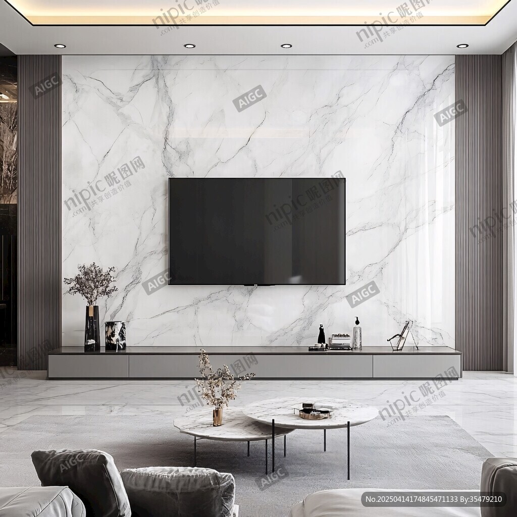 现代简约大理石电视背景墙
