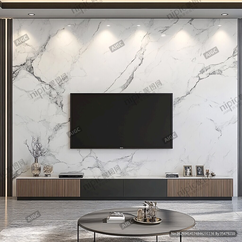 现代简约大理石电视背景墙