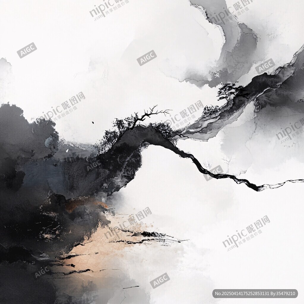 水墨孤枝意境图