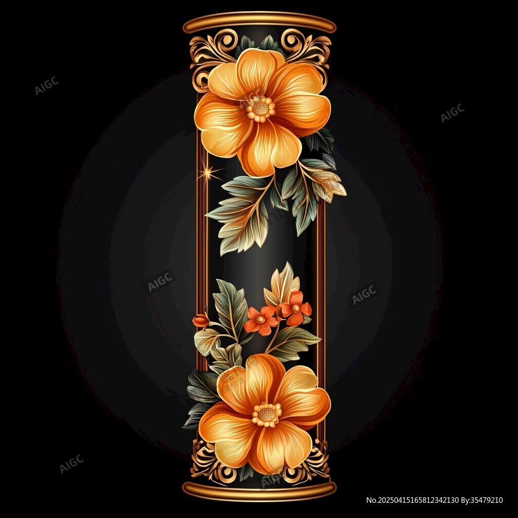 金色花卉装饰柱形图案