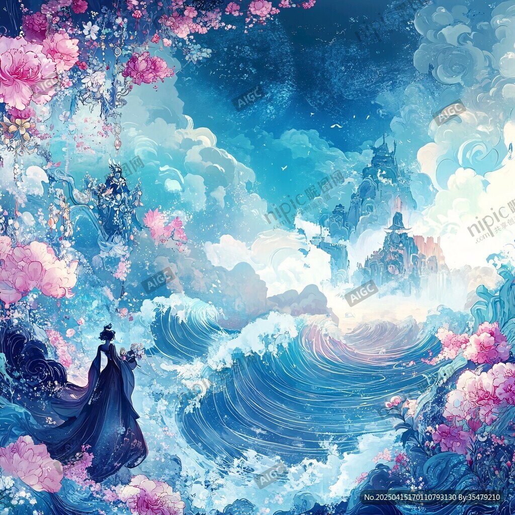 梦幻山海间的孤寂身影