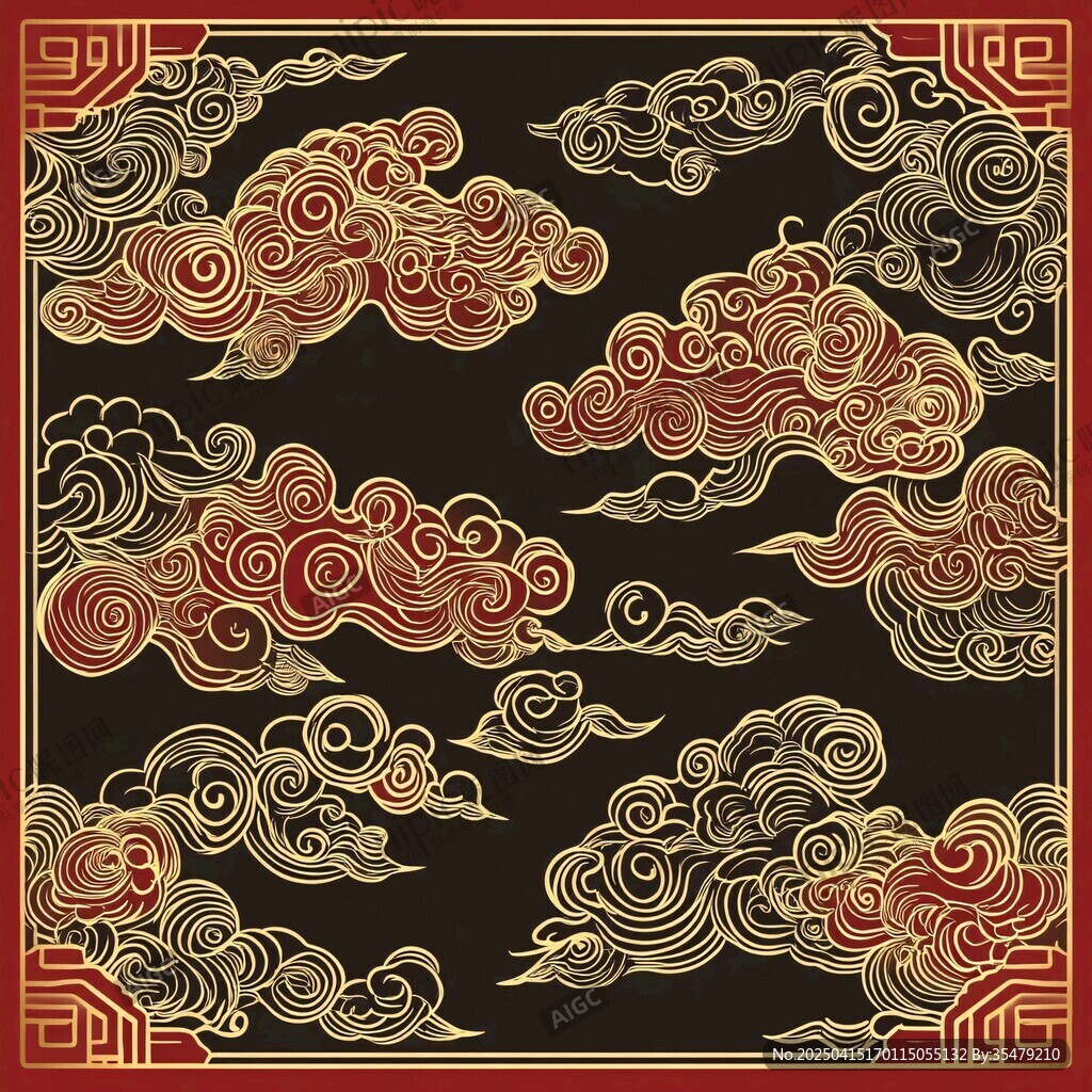 中式传统云纹黑金装饰图案