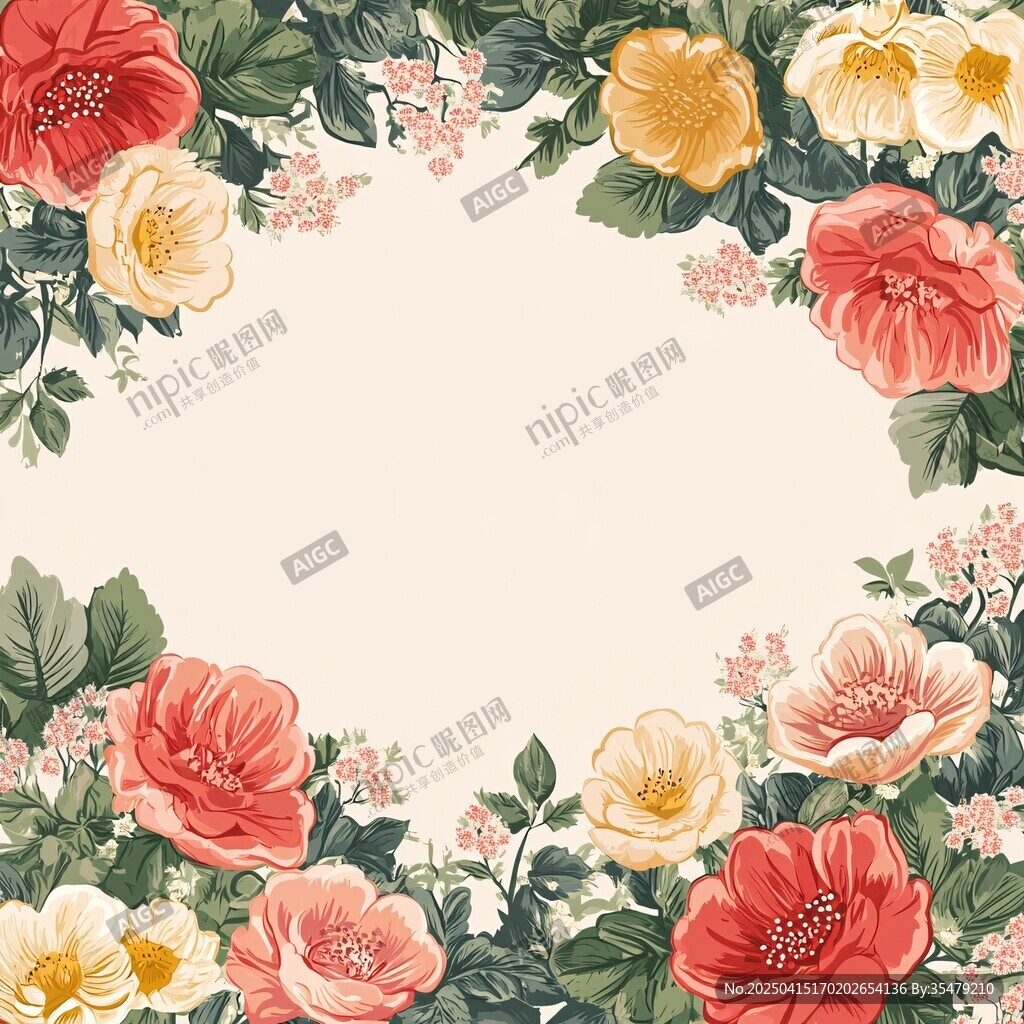 花卉环绕的清新装饰图案