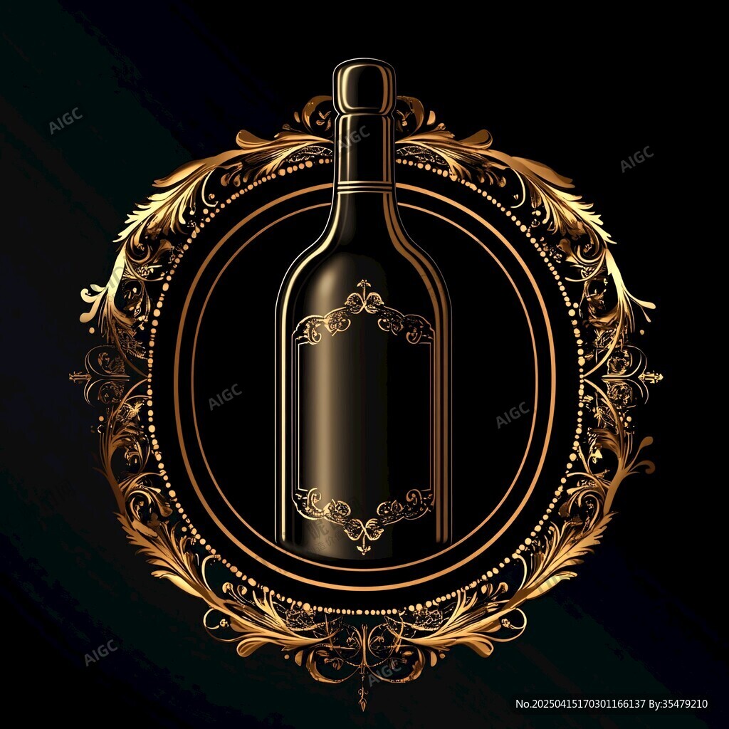 奢华黑金葡萄酒瓶装饰图