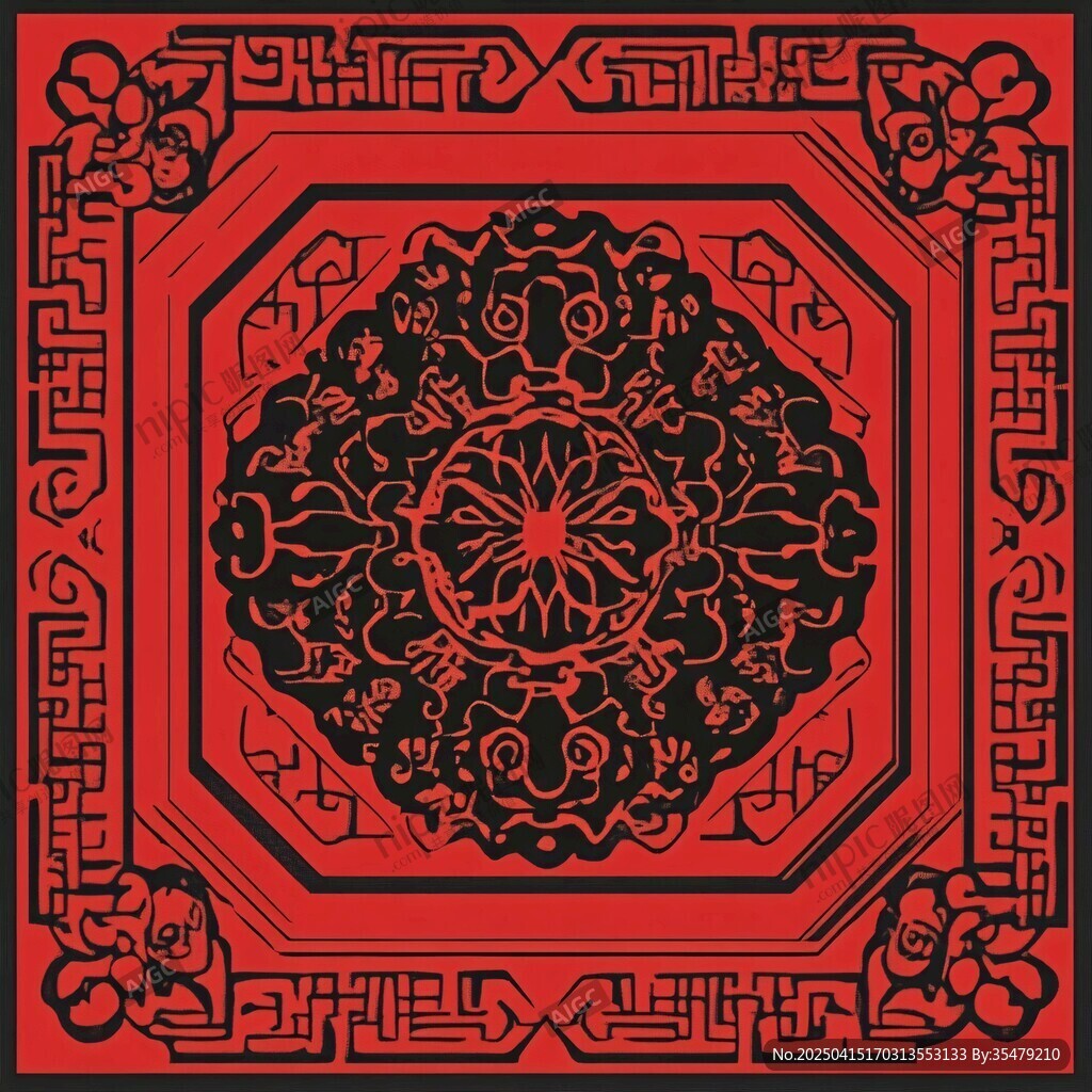 中式传统红色花纹图案