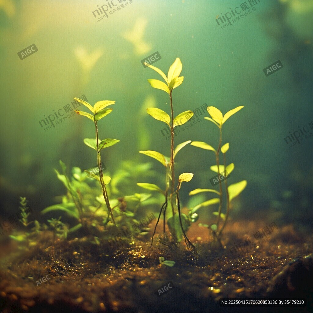 阳光下的嫩绿新苗