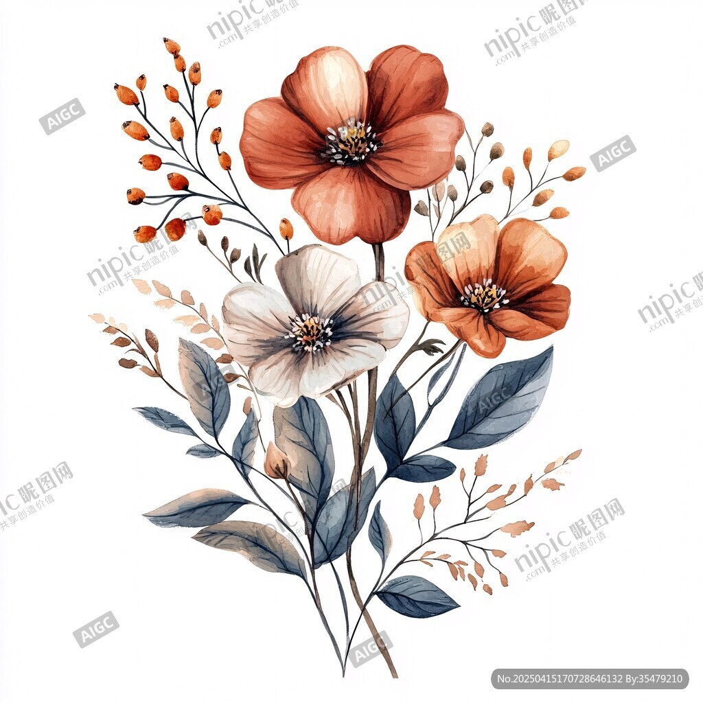 手绘多彩花卉插画作品