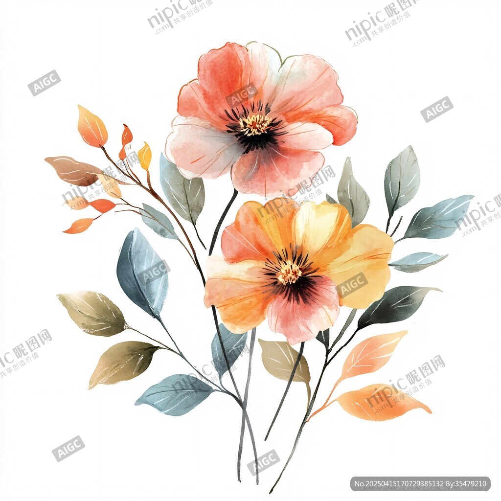 水彩花卉插画 清新花朵图