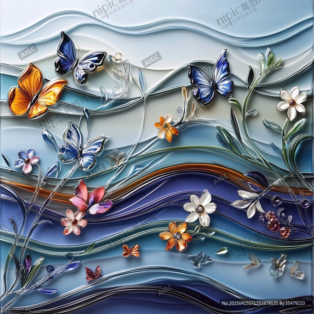 梦幻蝴蝶花卉立体波浪图