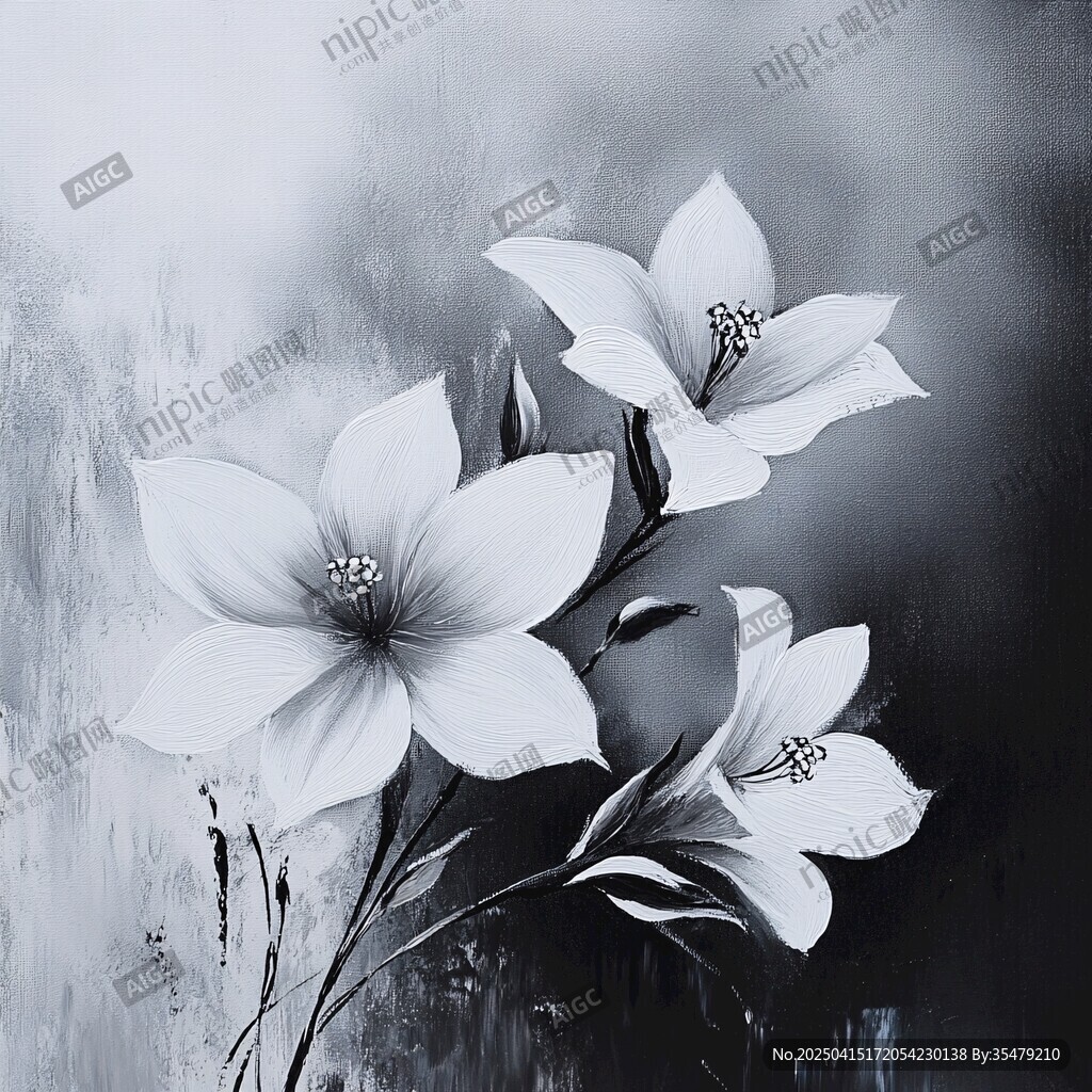 黑白花卉艺术画
