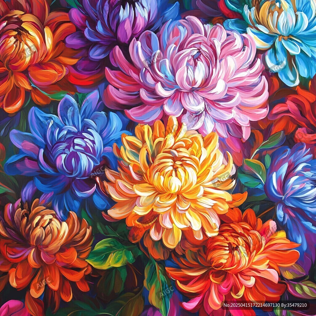 多彩菊花绽放绚丽花卉图景