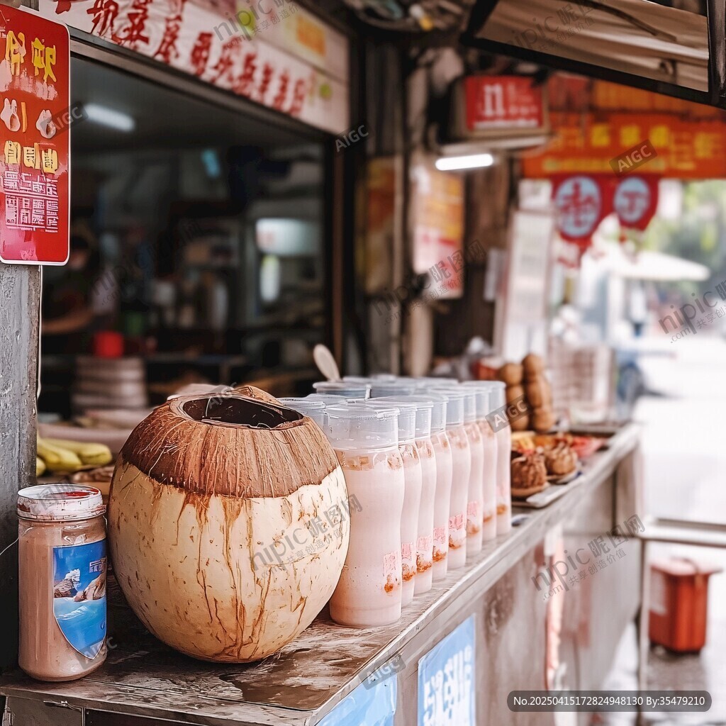 街头椰奶摊的诱人风情