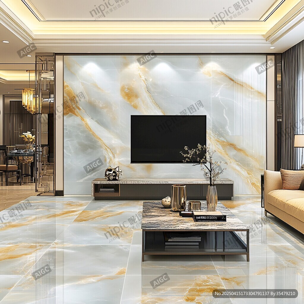 奢华大理石客厅电视背景墙