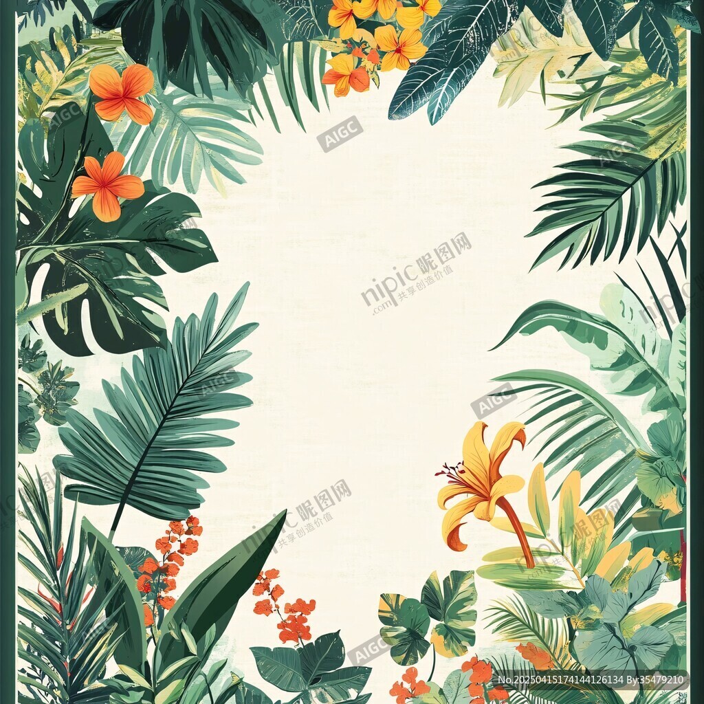 热带植物花卉边框背景图