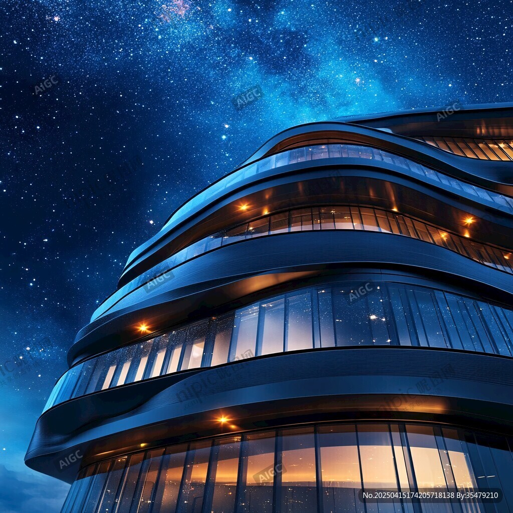 星空下的现代流线型建筑