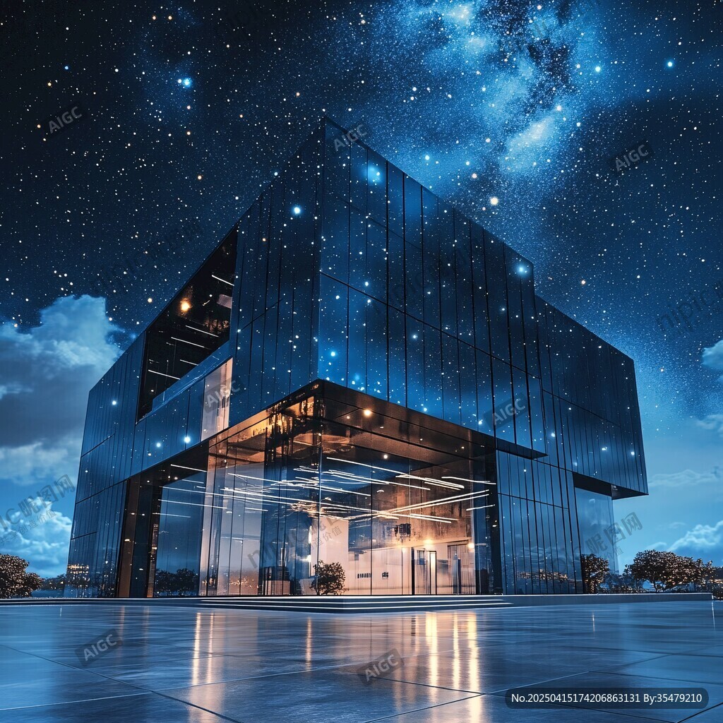 星空下的现代玻璃建筑