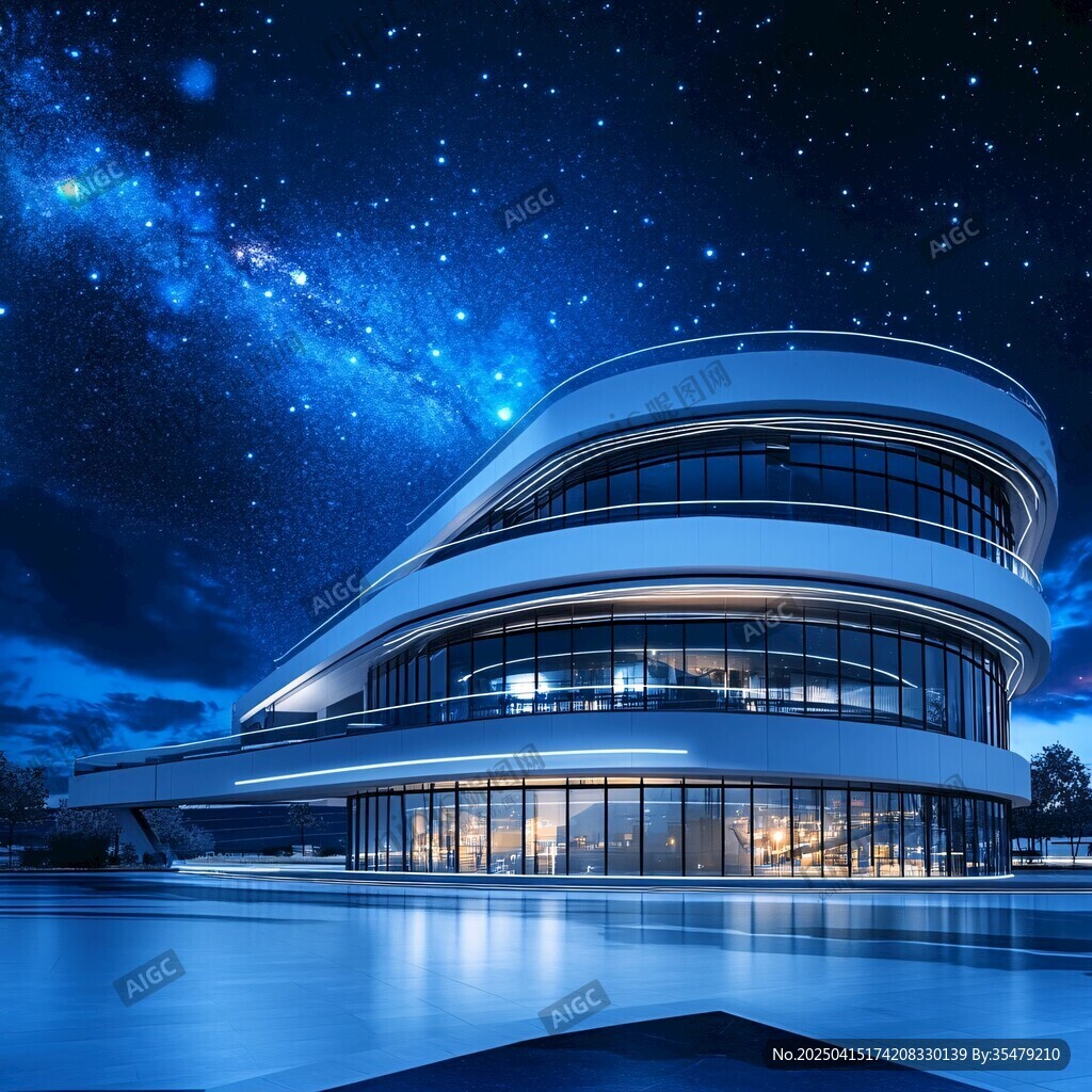梦幻星空下的现代建筑奇观