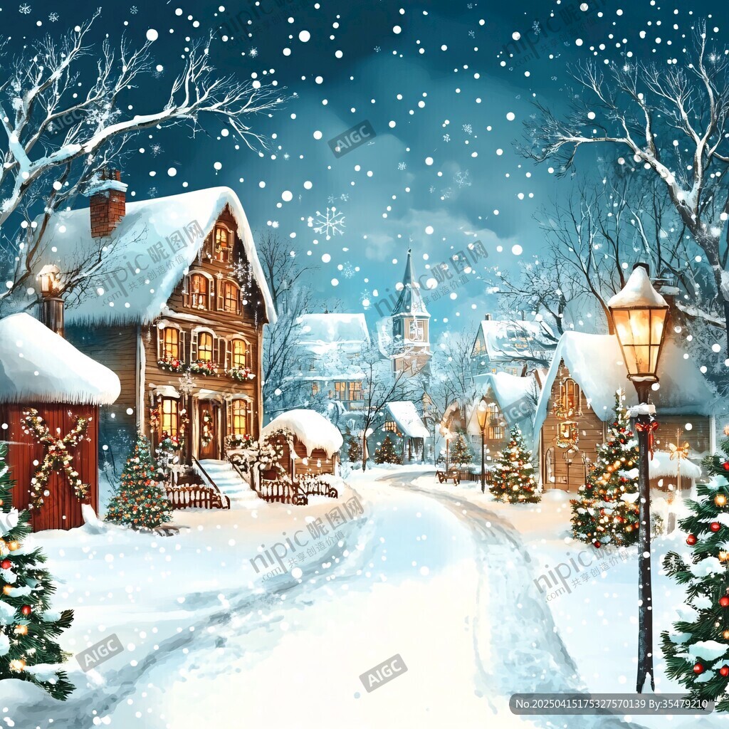 雪夜中的温馨圣诞小镇
