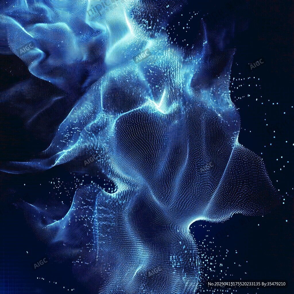 蓝色粒子动态抽象艺术图景