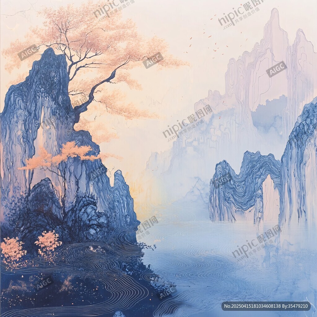 水墨山水间的诗意自然景