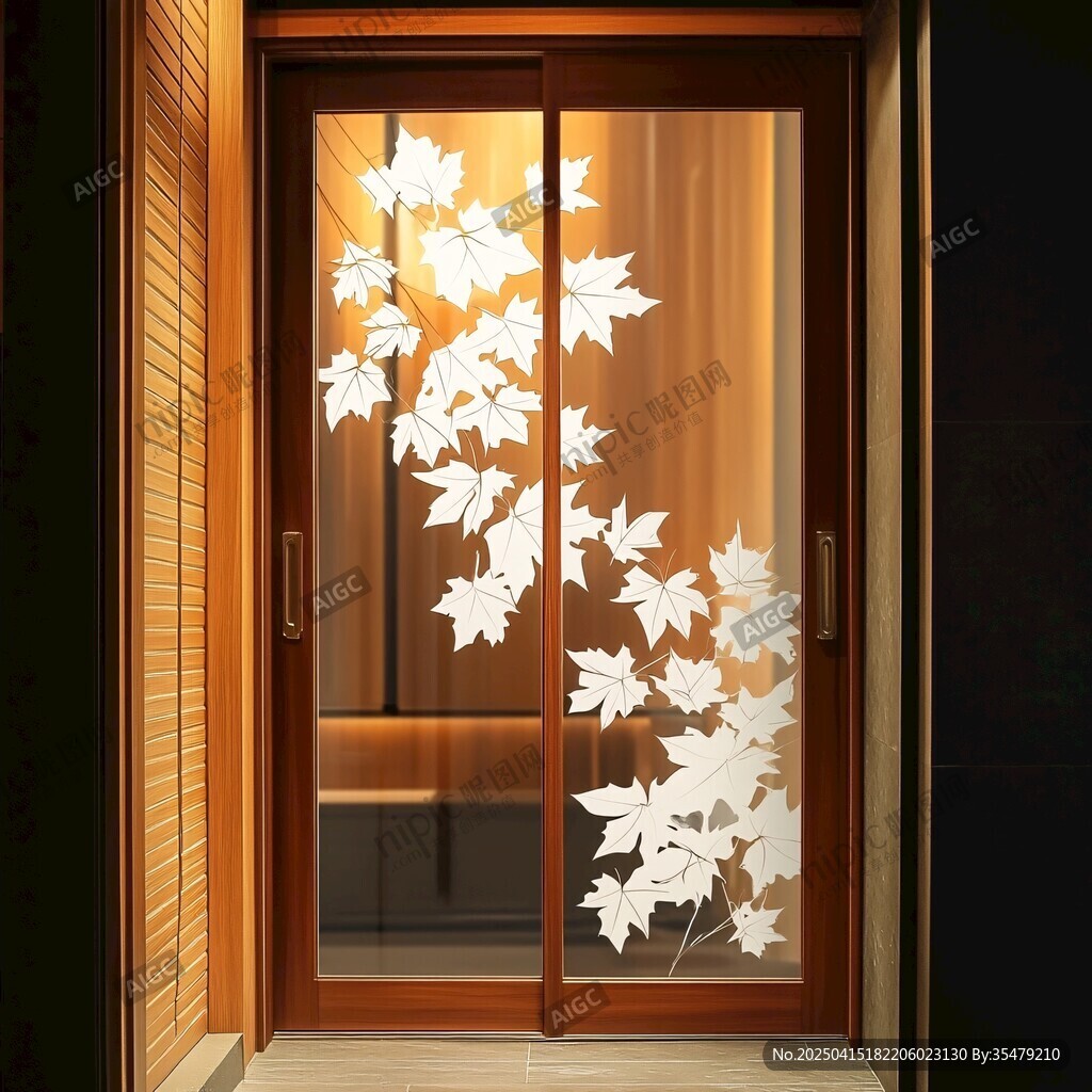 枫叶图案玻璃推拉门