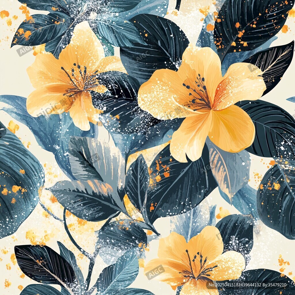黄蓝花卉图案精美插画