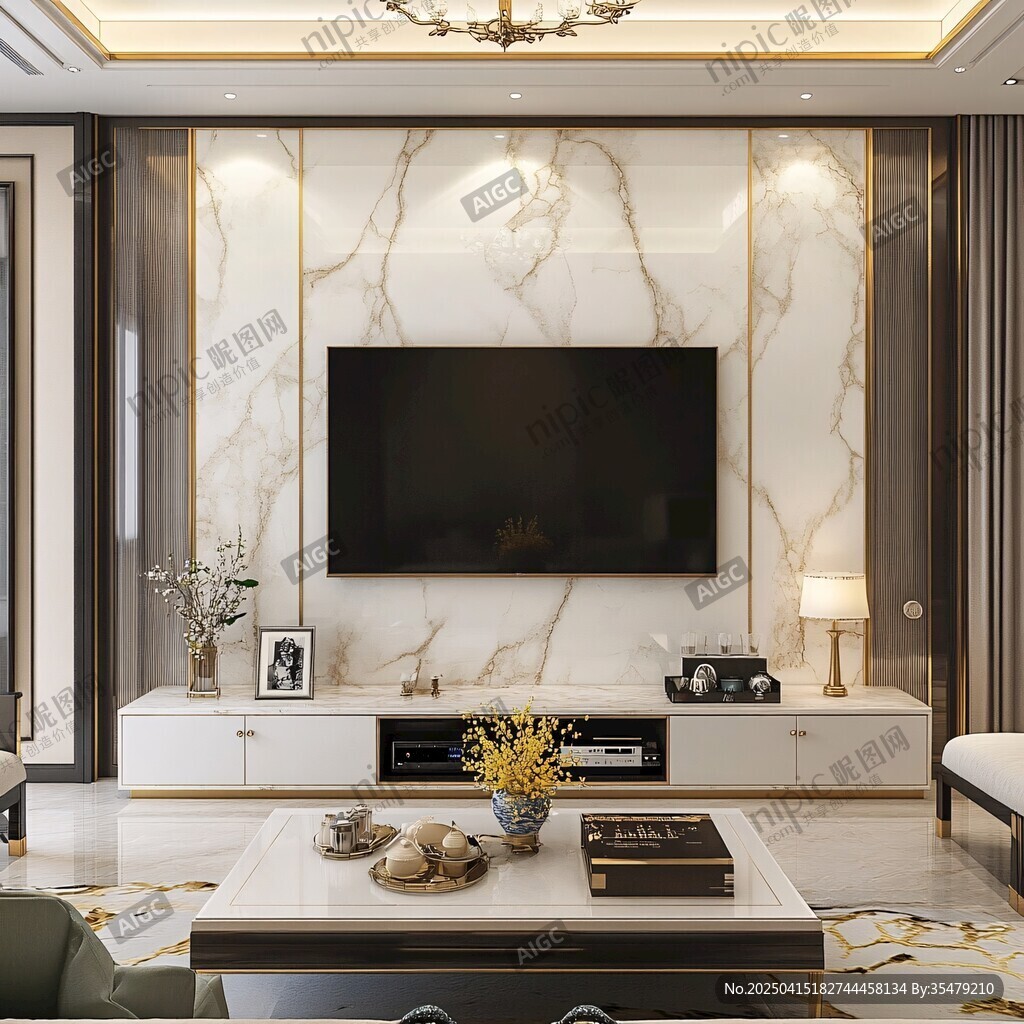 现代轻奢风客厅电视背景墙