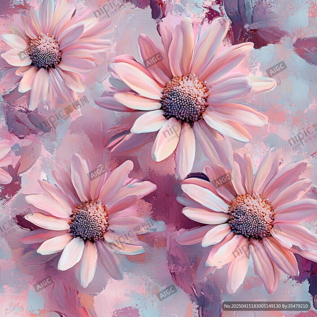 梦幻粉菊水彩艺术画作