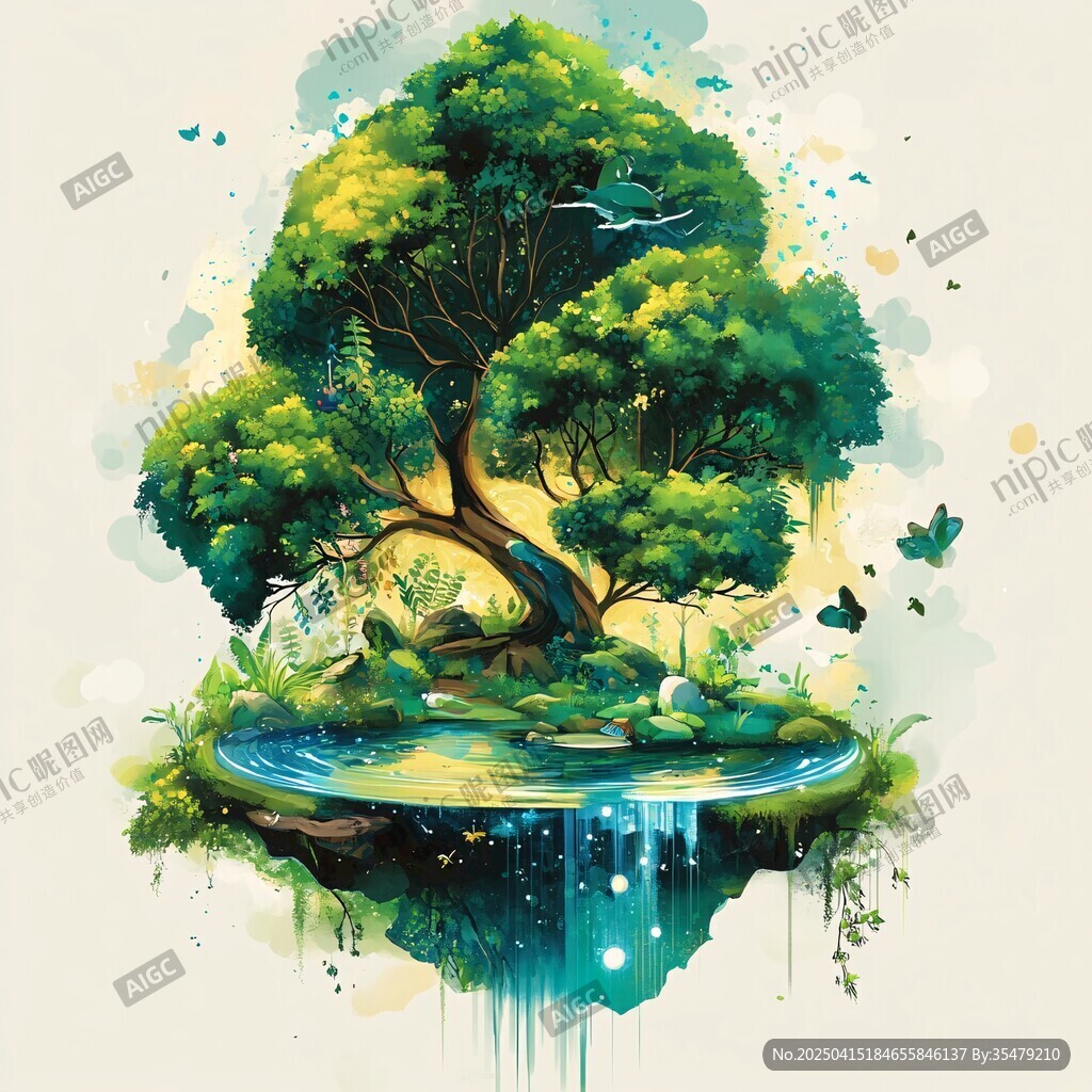 梦幻悬浮树与奇幻水潭景观