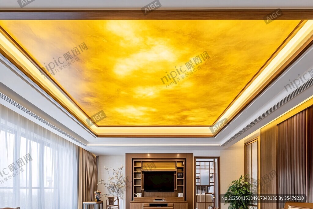 金色云海天花板客厅新中式