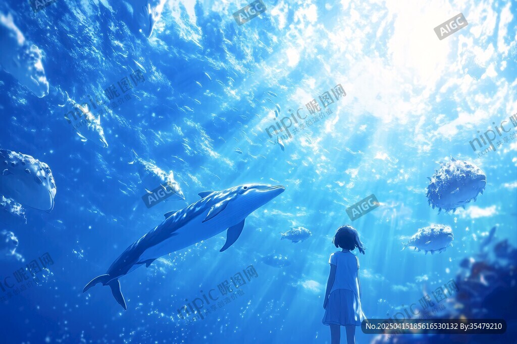 少女与海豚的梦幻海底邂逅