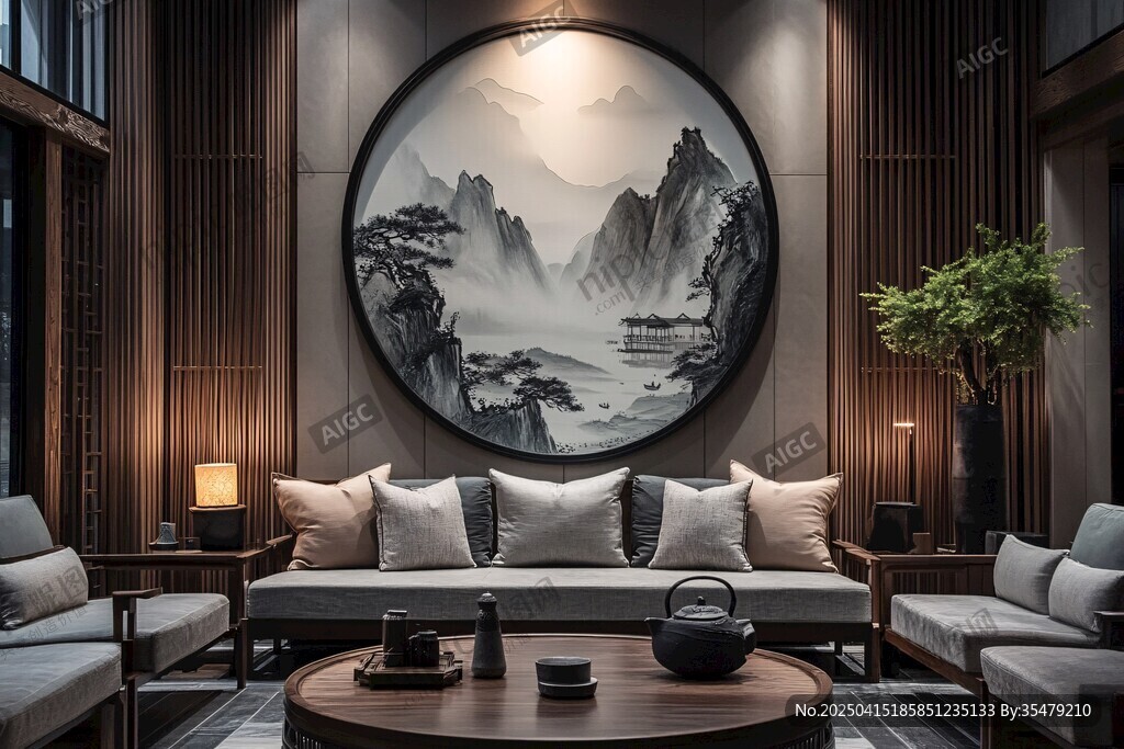 中式典雅客厅的山水意境