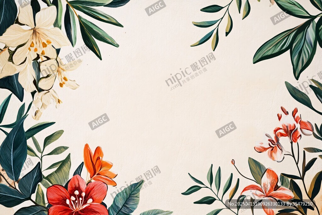 花卉绿叶装饰边框背景图