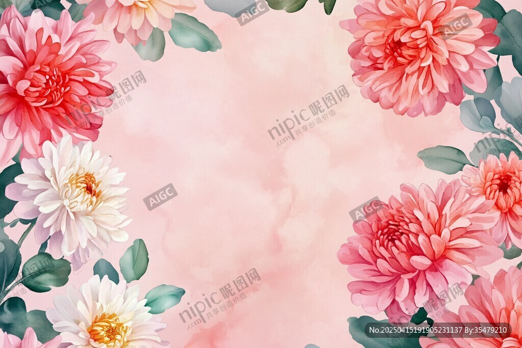 粉色花卉边框背景图