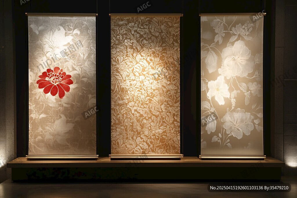 中式花卉屏风艺术展示