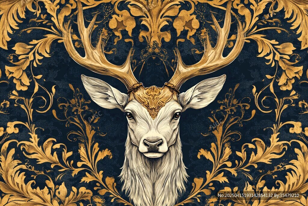 金纹鹿头 复古神秘的艺术图景