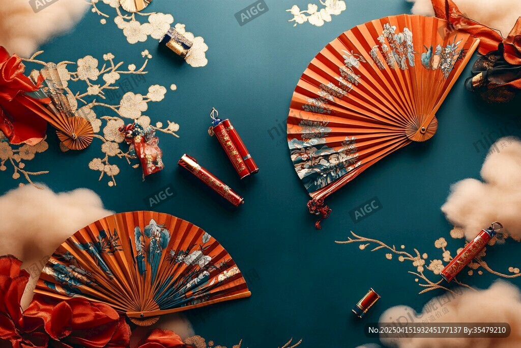 中式折扇与节庆装饰元素