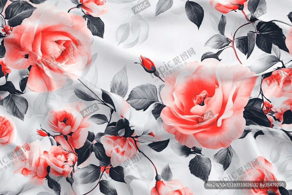 粉色玫瑰花卉图案布料