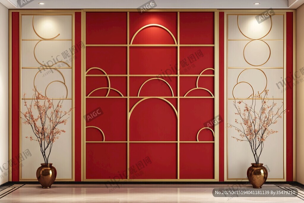 中式红金屏风装饰空间