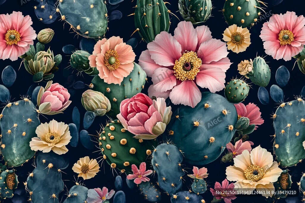多彩仙人掌花卉图案背景