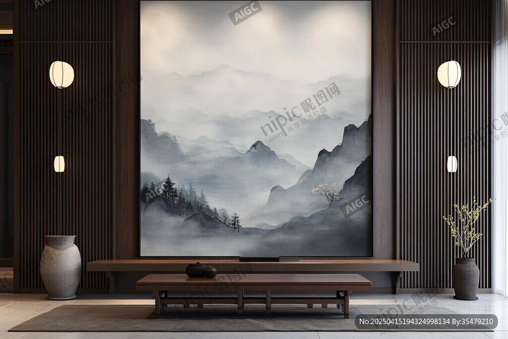 中式客厅的山水意境挂画