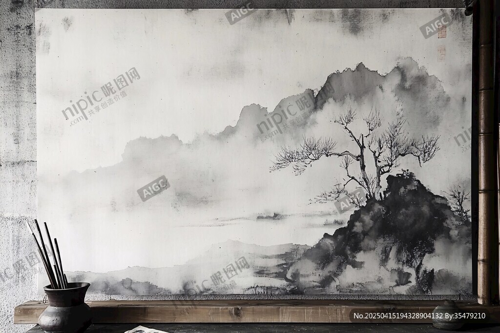 中式水墨山水装饰画意境