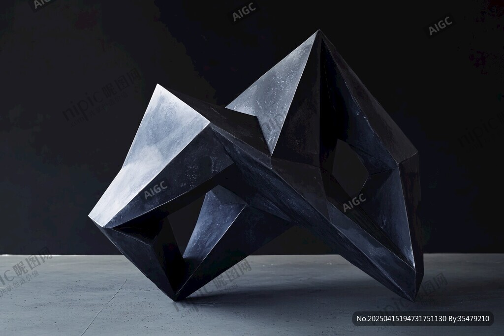 黑色几何抽象金属雕塑