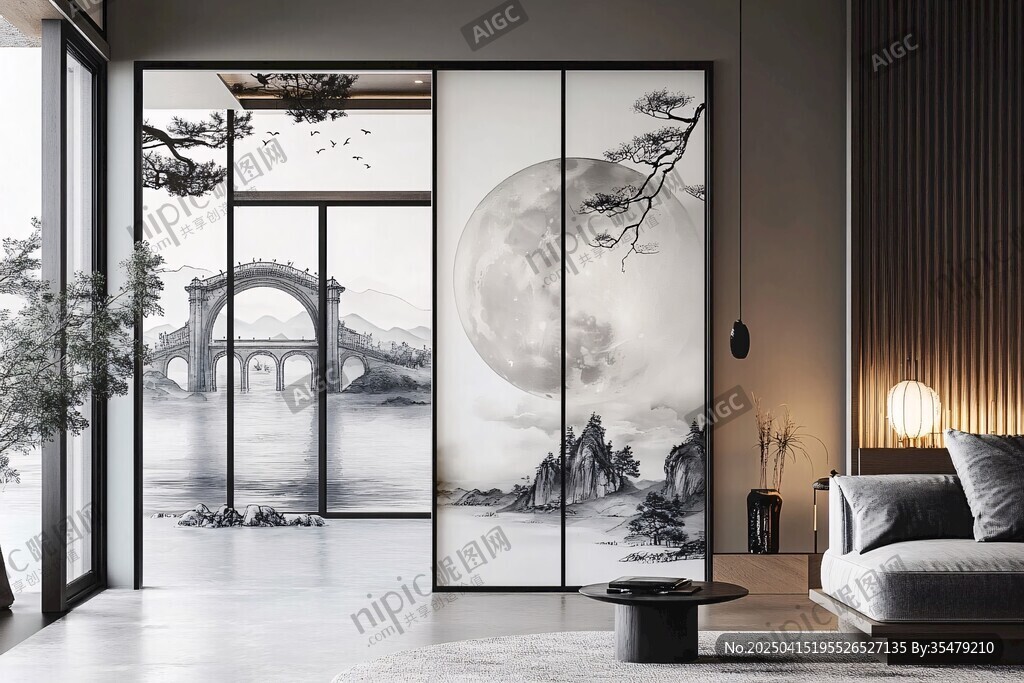 中式水墨风移门室内景致